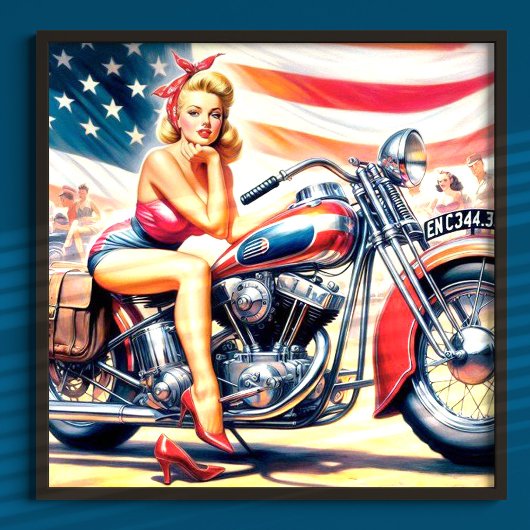Retro-Motorrad Pin Up Poster