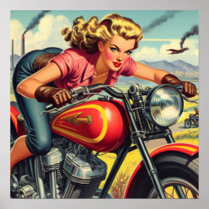 Retro-Motorrad-Pin-up Poster