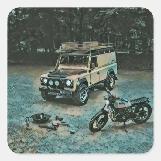 Retro-Motorrad Quadratischer Aufkleber (Vorderseite)