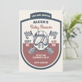 Retro Motorrad-Rennbaby-Dusche Einladung (Stehend Vorderseite)