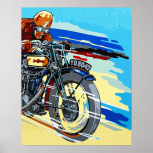 Retro-Motorrad-Rennfahrer-Gemälde Poster