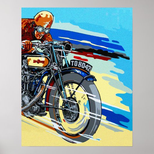 Retro-Motorrad-Rennfahrer-Gemälde Poster (Vorne)