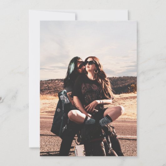 Retro Motorrad-Rennmechanik Hochzeit Einladung (Rückseite)