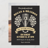 Retro Motorrad-Rennmechanik Hochzeit Einladung (Vorne/Hinten)