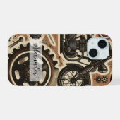 Retro Motorrad und Getriebe Handy Case iPhone 15 Hülle (Rückseite (Horizontal))
