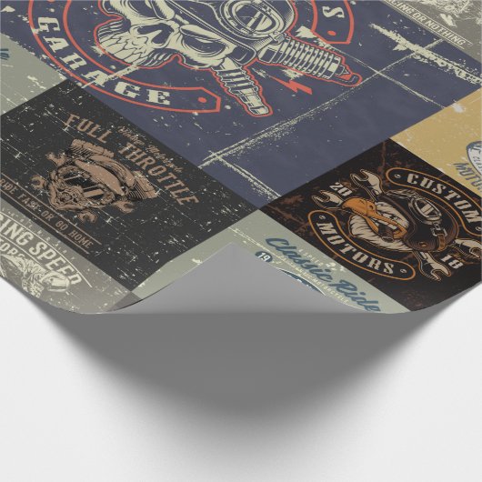 Retro-Motorraddesign Geschenkpapier (Ecke)