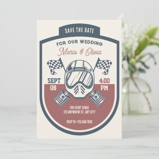 Retro-Motorradrennen Save The Date (Stehend Vorderseite)