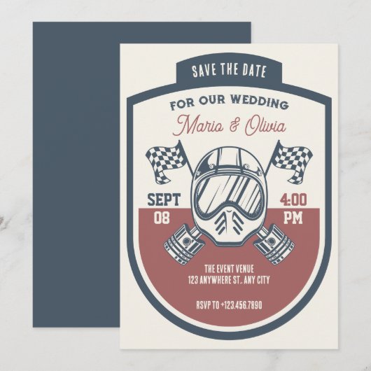 Retro-Motorradrennen Save The Date (Vorne/Hinten)