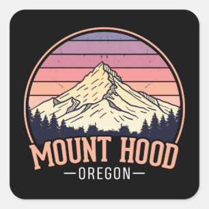 Retro Mount Hood Oregon – Natur & Abenteuer Quadratischer Aufkleber