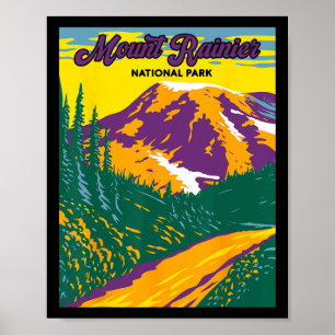 Retro Mount Rainier Nationalpark Wandern Camping Poster