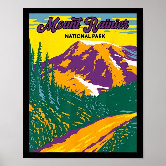 Retro Mount Rainier Nationalpark Wandern Camping Poster (Vorne)