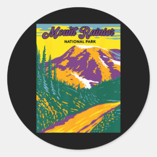 Retro Mount Rainier Nationalpark Wandern Camping Runder Aufkleber