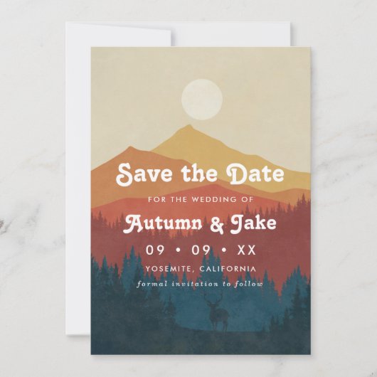 Retro Mountain and Forest Foto Hochzeit Save The Date (Vorderseite)