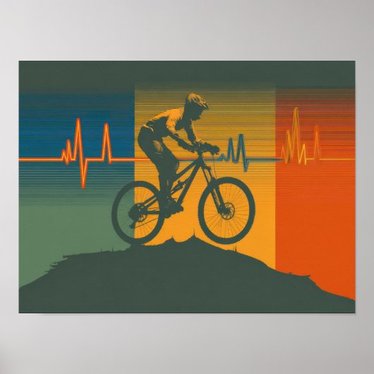 Retro Mountain Biker Heartbeat Poster (Vorne)