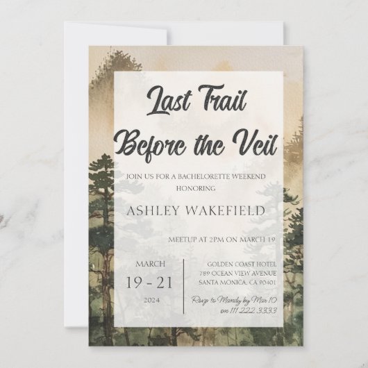 Retro Mountain Camp Bachelorette Einladung (Vorderseite)