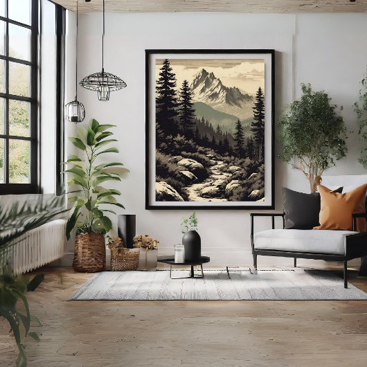 Retro Mountain Landscape Illustration Poster