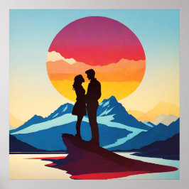 Retro Mountain Landscape Love Poster