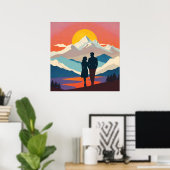 Retro Mountain Landscape Love Poster (Heimbüro)