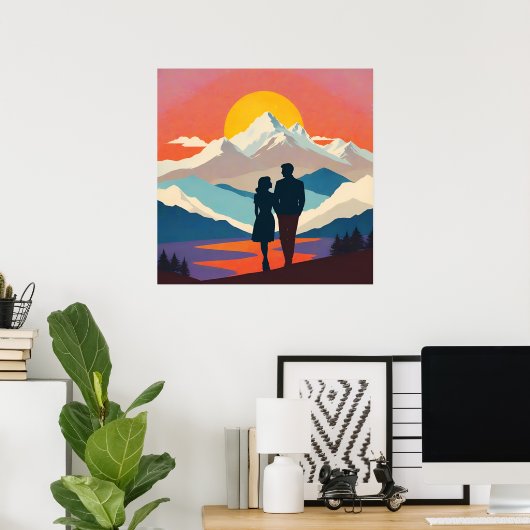 Retro Mountain Landscape Love Poster (Heimbüro)