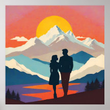 Retro Mountain Landscape Love