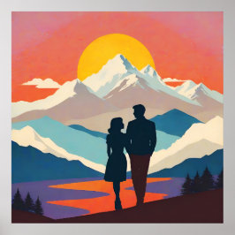 Retro Mountain Landscape Love Poster