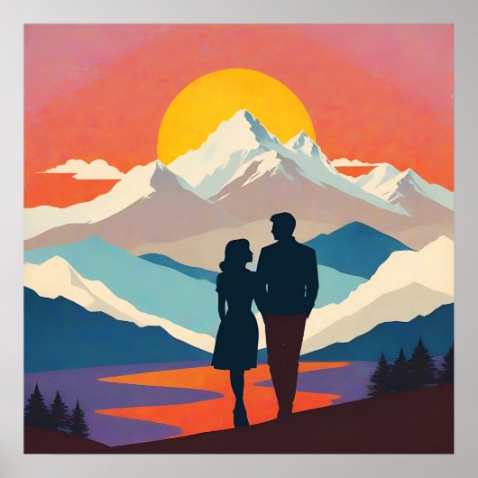Retro Mountain Landscape Love Poster (Vorne)