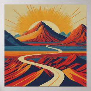Retro Mountain Landschaft Illustration Modernes Ro Poster