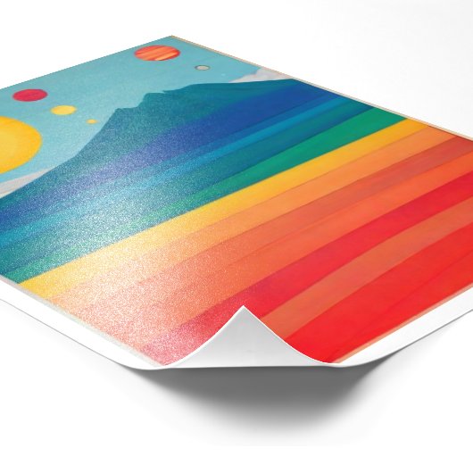 Retro Mountain Landschaft Illustration Red Blue Po Fotodruck (Ecke)