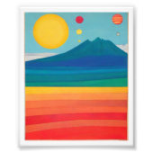 Retro Mountain Landschaft Illustration Red Blue Po Fotodruck (Vorne)