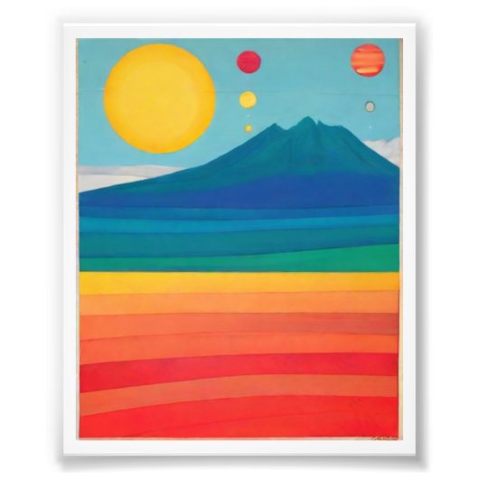 Retro Mountain Landschaft Illustration Red Blue Po Fotodruck (Vorne)