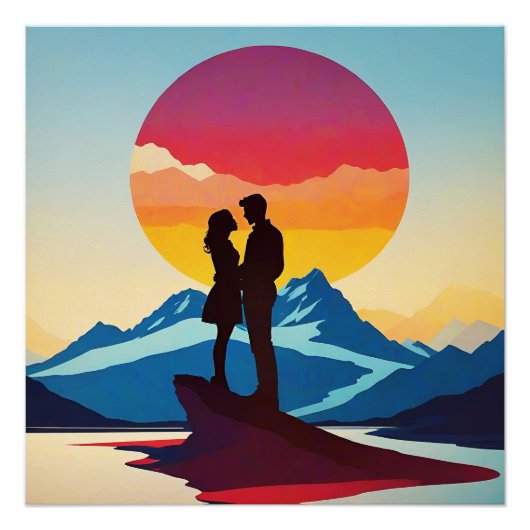 Retro Mountain Landschaft Liebe Poster (Vorderseite)