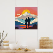 Retro Mountain Landschaft Liebe Poster (Küche)