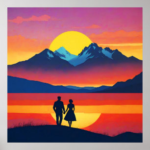 Retro Mountain Landschaft Liebe Poster