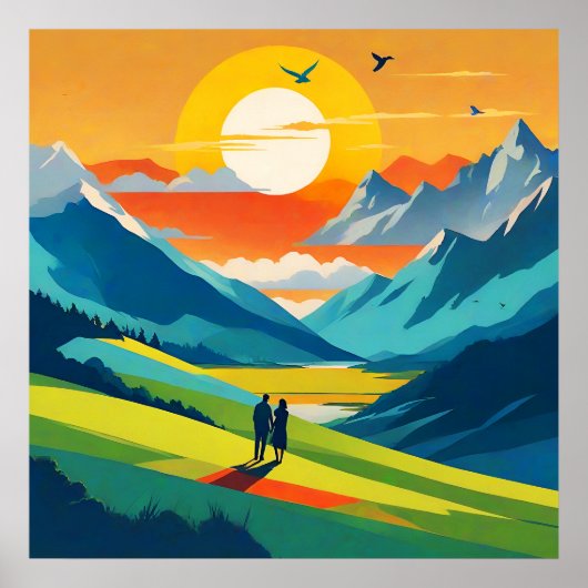 Retro Mountain Landschaft Liebe Poster (Vorne)