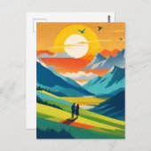 Retro Mountain Landschaft Liebe Postkarte (Vorne/Hinten)
