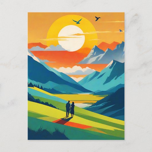 Retro Mountain Landschaft Liebe Postkarte (Vorderseite)
