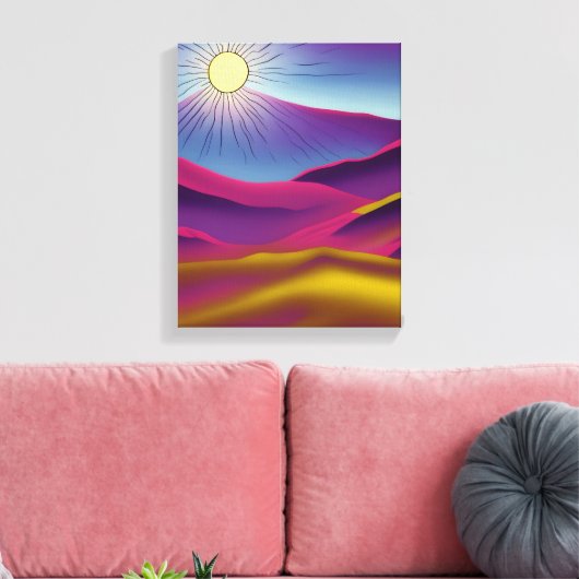 Retro Mountain Sun Abstrakte Kunst Leinwanddruck (Insitu (Wohnzimmer))