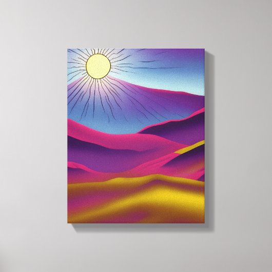 Retro Mountain Sun Abstrakte Kunst Leinwanddruck (Vorderseite)