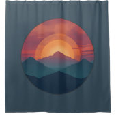 Retro Mountain Sunset Art Watercolor Painting Blue Duschvorhang (Vorderseite)