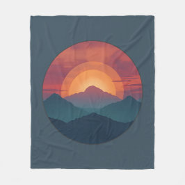 Retro Mountain Sunset Art Watercolor Painting Blue Fleecedecke
