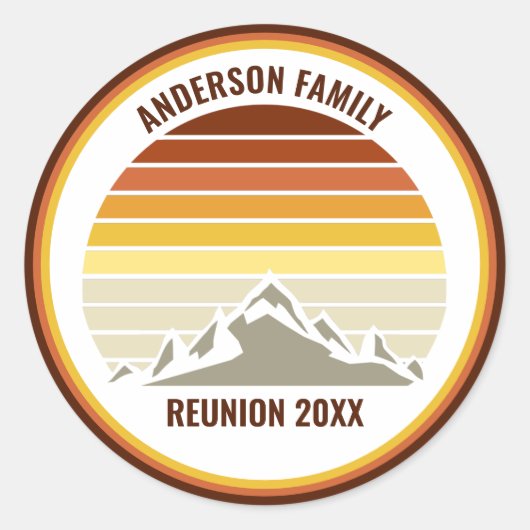 Retro-Mountain-Sunset Custom Family-Wiedersehen-Pa Runder Aufkleber (Vorderseite)