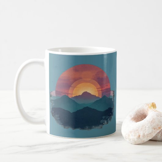 Retro Mountain Sunset - Nature Hiking Outdoors Tea Kaffeetasse (Mit Donut)