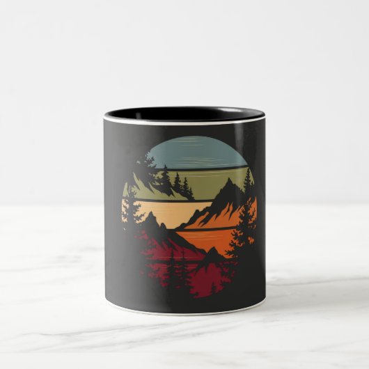 Retro Mountain Sunset Outdoor Wandergeschenk Zweifarbige Tasse (Mittel)
