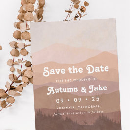Retro Mountain und Forest Pink Ombre Hochzeit Save The Date
