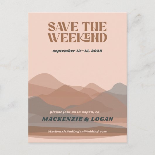 Retro Mountain Weekend Save the Date Card Postkarte (Vorderseite)