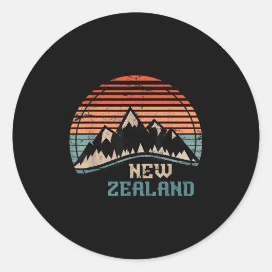 Retro Mountains New Zealand Runder Aufkleber (Vorderseite)