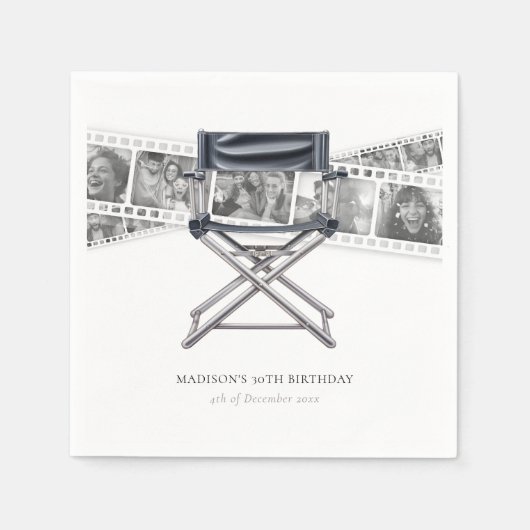 Retro Movie Night Adult Geburtstag Custom Fotos Serviette (Vorderseite)