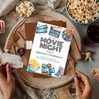 Retro Movie Night Kindergeburtstag Einladung