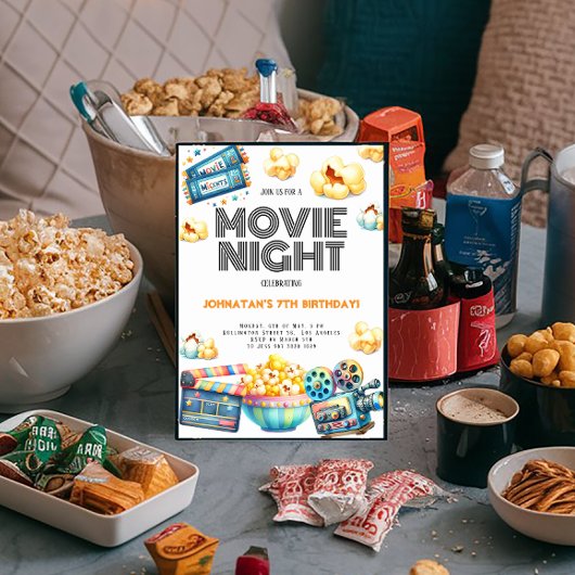 Retro Movie Night Kindergeburtstag Einladung