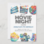 Retro Movie Night Kindergeburtstag Einladung (Vorderseite)